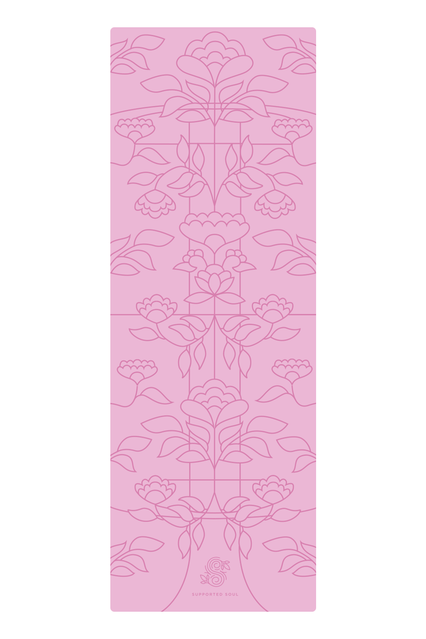 Pro Grip Luxe Floral Alignment- PU Yoga Mat (5mm) - Cotton Candy